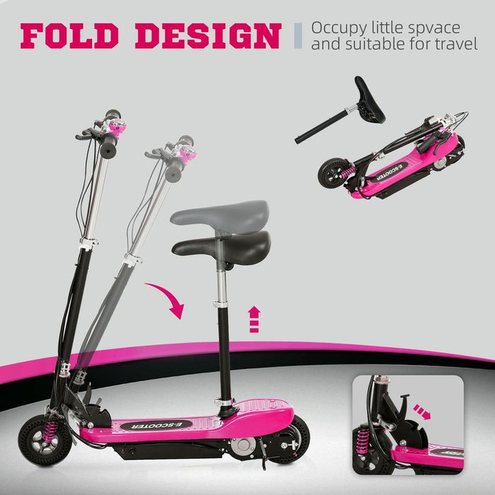 HOMCOM Folding Electric Scooter w/Warning Bell, Ages 4-14, Pink