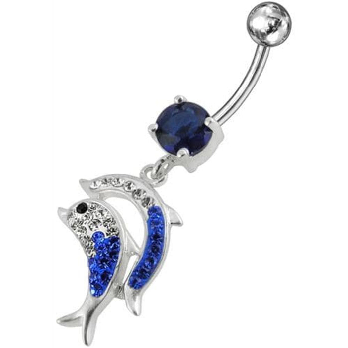 Jumping Jeweled Dolphin Dangling Belly Bar