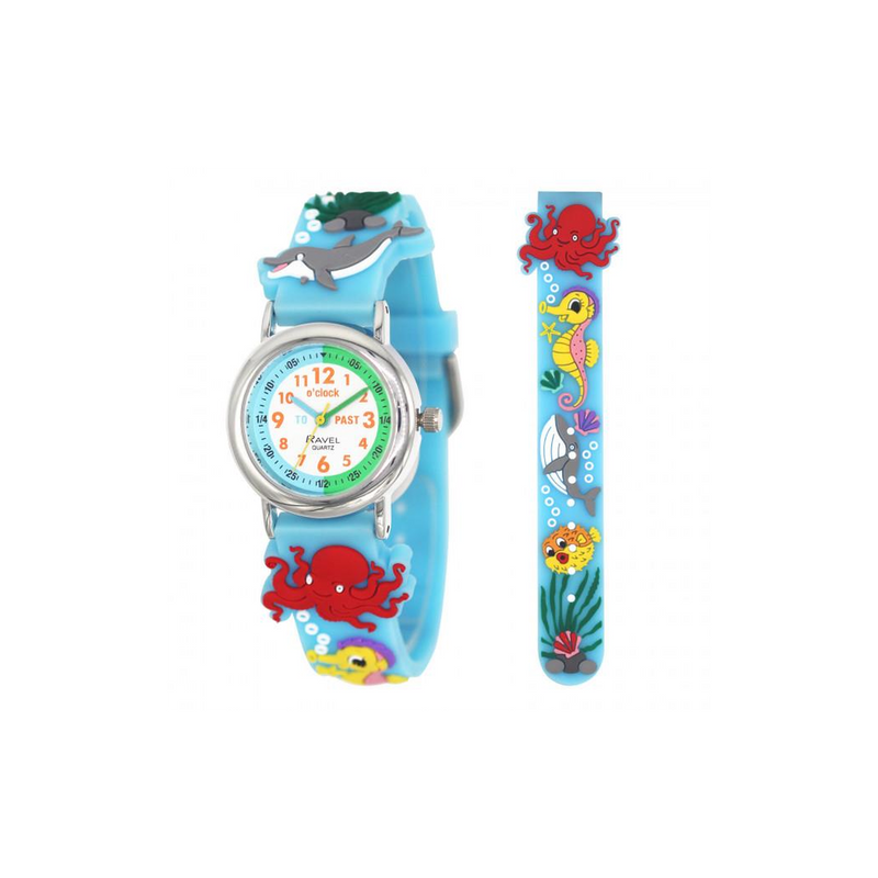 Ravel Children Girls 3D Cartoon Time Teacher Watch Blue Sea Life