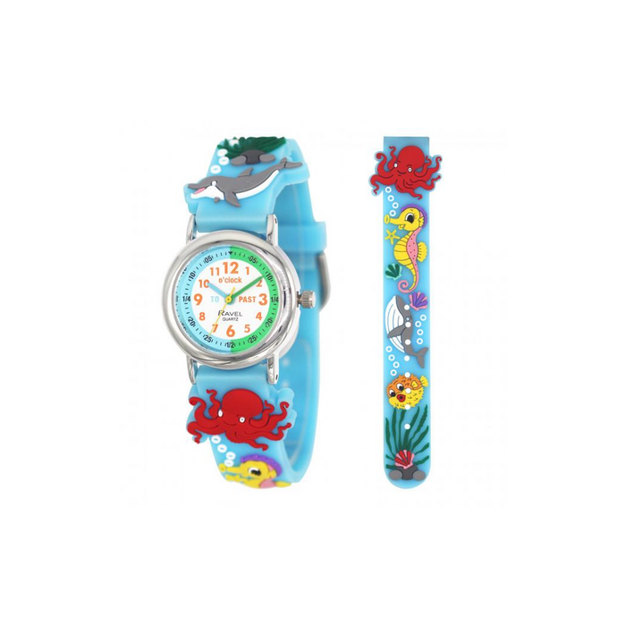 Ravel Children Girls 3D Cartoon Time Teacher Watch Blue Sea Life