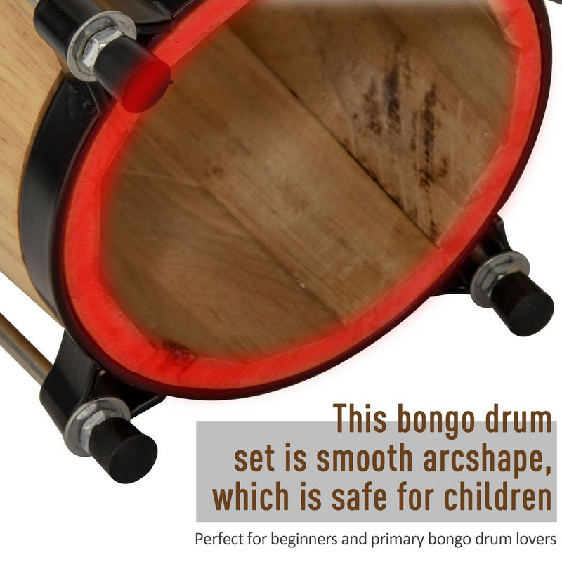 HOMCOM Wooden Bongo Drums, Φ20cm & Φ18cm Bongs w/Drum Head, Percussion Instrument, Drums, Tuning Wrench For Adults Beginners