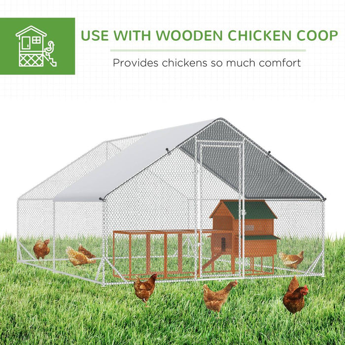 Wide Weather-Resistant Walk-In Chicken Run - Galvanized Coop - 3x4x2m - Pawhut