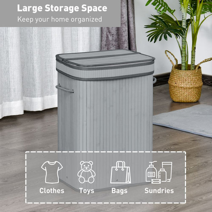 70L Flip Lid Bamboo Laundry Basket Grey