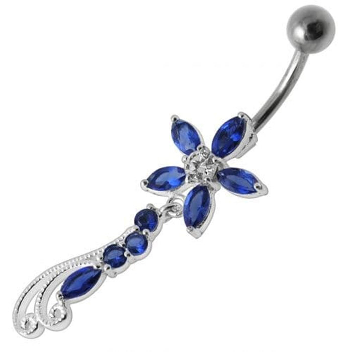 Fancy Multi Stones Jeweled Flower Dangling Navel Ring