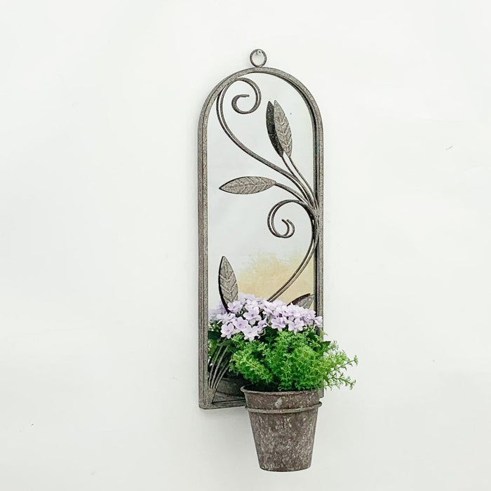 Stunning 64CM Wall Mirror + Planter: Antique Finish, Hard-wearing Metal, Distressed Look