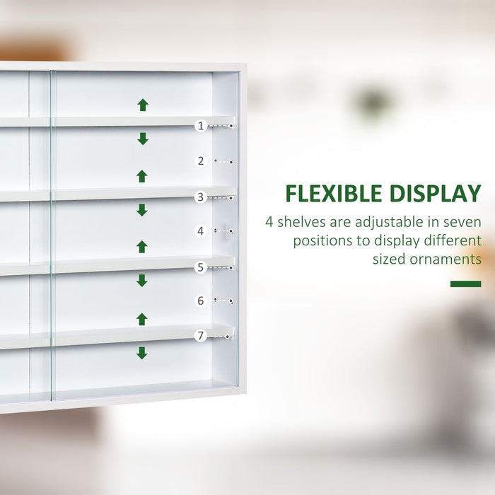 5-Tier Wall Display Shelf Unit Cabinet Glass Doors - White