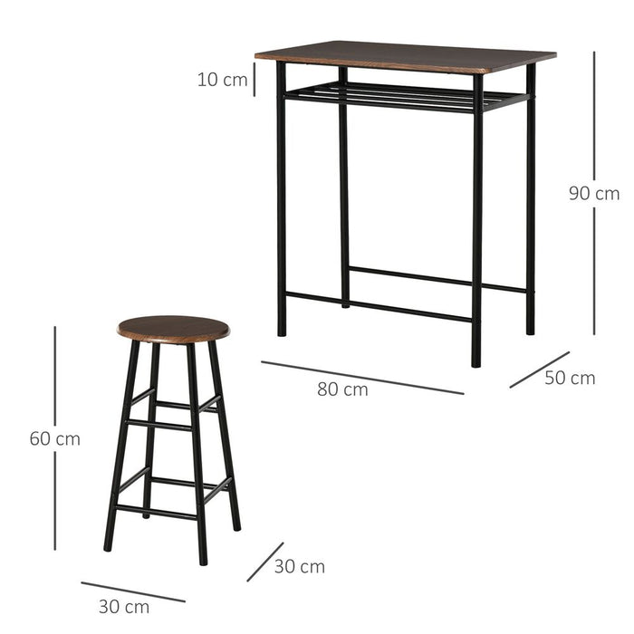 3-Pc Bar Set: Table & Stools | Metal Frame | Black & Oak