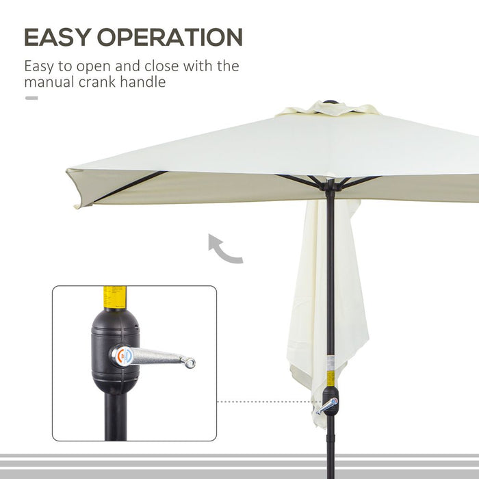 Outsunny Balcony Half Parasol Semi Round Umbrella Patio Crank Handle (2.3m, Beige)- NO BASE INCLUDED