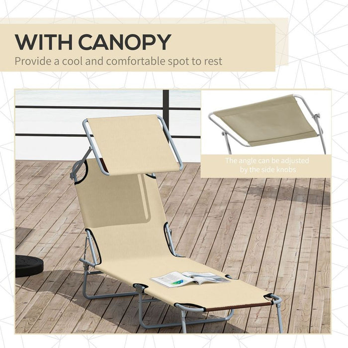 Outsunny Folding Chair Sun Lounger w/ Sunshade Garden Recliner Hammock Beige - Premium Quality