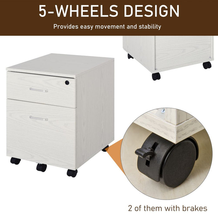 2-Drawer Locking Office Filing Cabinet 5 Wheels Rolling Storage White Vinsetto