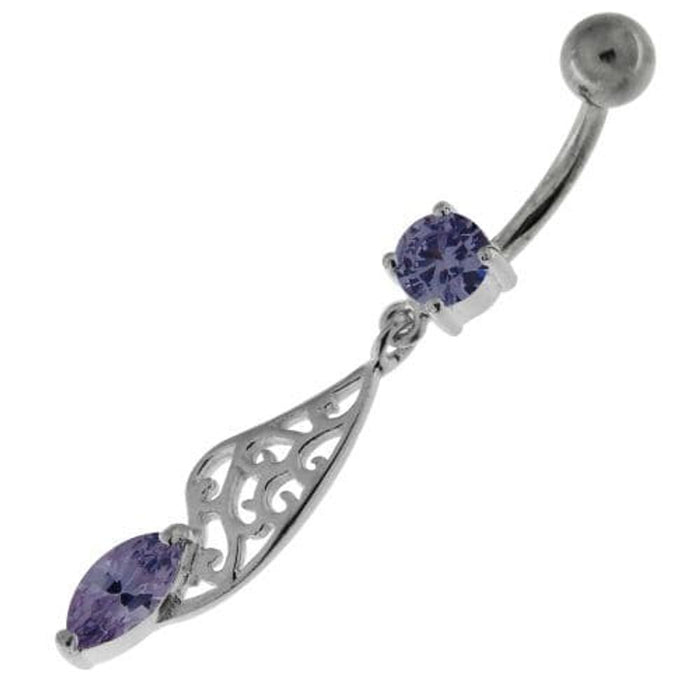 Fancy Jeweled Sterling Silver Navel Belly Bar