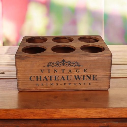 38CM WOODEN 6 BOTTLE WINE HOLDER