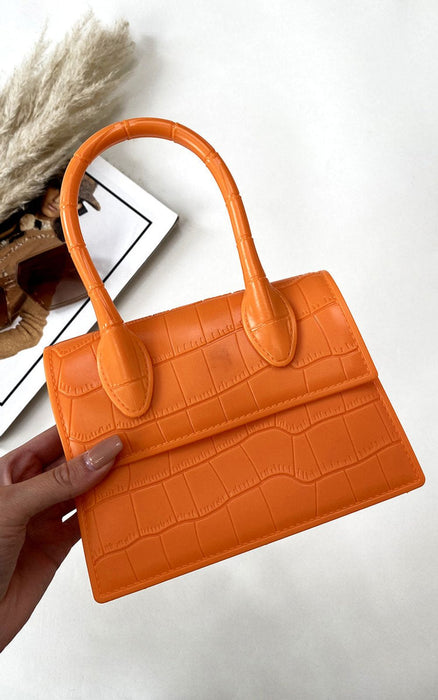 Chic and Stylish Croc Print Handbag - Plenty of Room - Faux Leather - Orange - UK Sizes