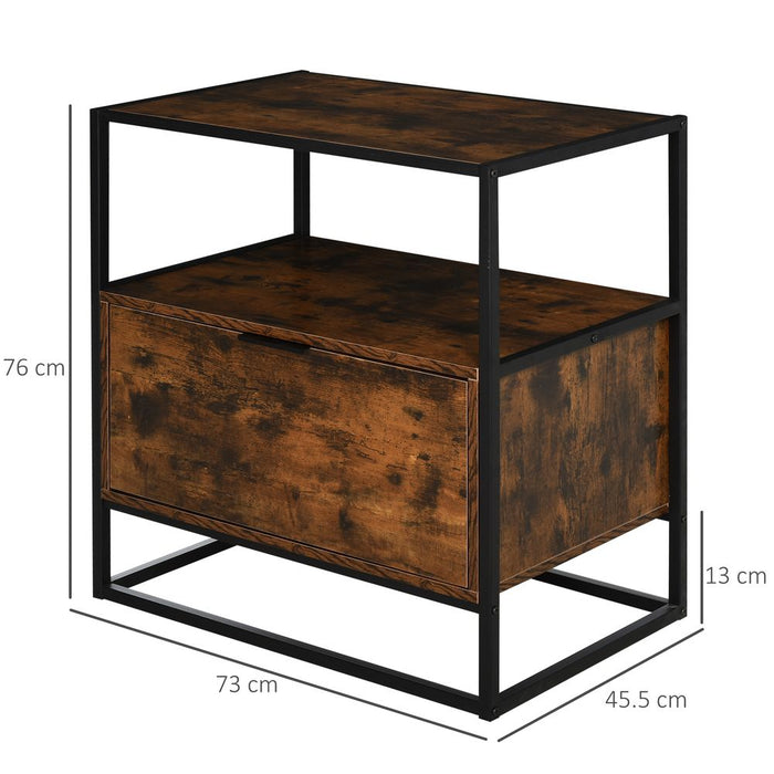 HOMCOM Industrial-Style Side Table w/Drawer Open Shelf Steel Frame Large Base Two-Tone Retro Stylish Home Furniture Bedroom Living Room