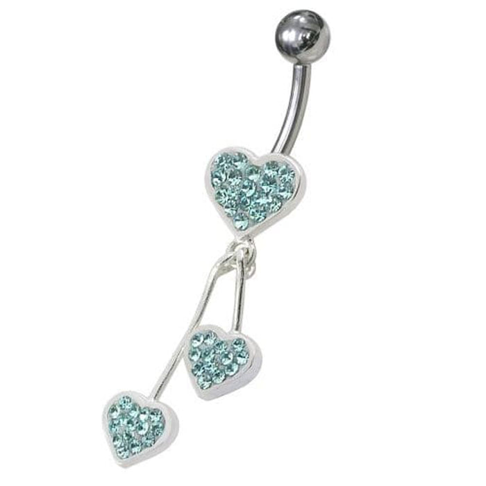 Jeweled Trible Heart Dangling Belly Ring