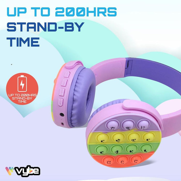 Vybe Stress Buster Push-Pop Fidget - Wireless Kids Headset - Purple