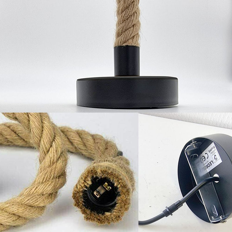 Vintage Pendant Light | 1m Hemp Rope Hanging Lamp | Metal E27 Ceiling Lamp