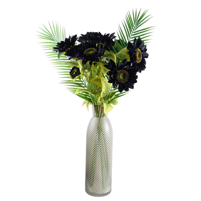 Premium 100cm Purple Sunflower Arrangement + Glass Vase - Complete Set for Stunning Display