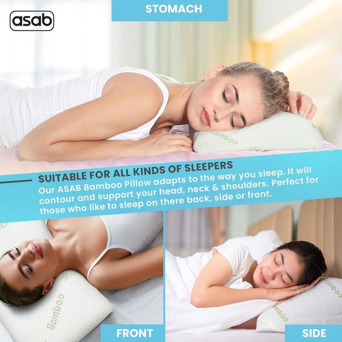 Bamboo Memory Foam Pillow - Pack of 2, Hypoallergenic, Thermal Regulation. Best Quality, Relieves Head & Neck Pain. AS-61478