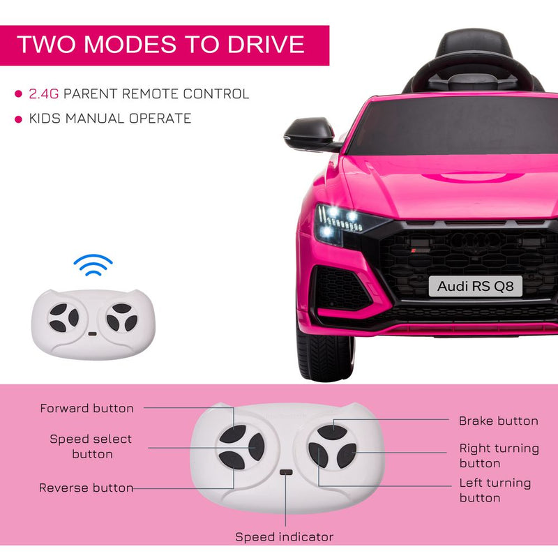 HOMCOM Audi RS Q8 Licensed 6V Kids Electric Ride On Car Toy Car with Remote Control Music Lights USB MP3 Bluetooth for 3-5 Years Old Pink