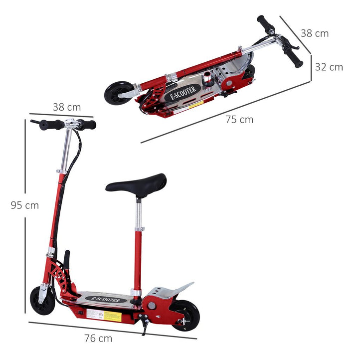 HOMCOM 120W Foldable Powered Scooters with 24V Rechargeable Battery, Adjustable Ride on Toy (Red)