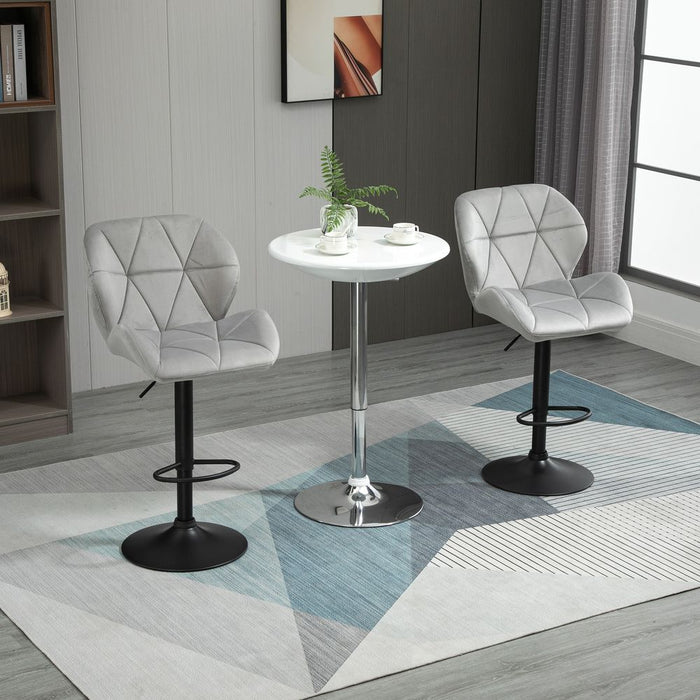 Bar Stool Set of 2 Fabric Adjustable Height Counter Chairs Light Grey