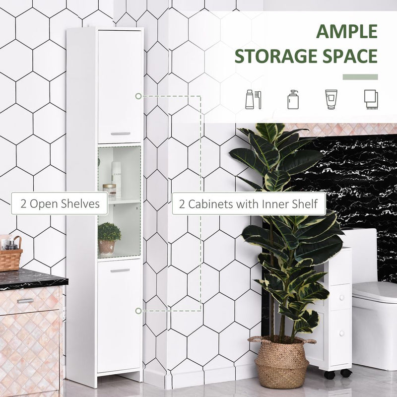 HOMCOM Bathroom Floor Storage Cabinet Slim Tallboy w/Door Cupboard & Shelves For Living Room, Bedroom, Hallway White