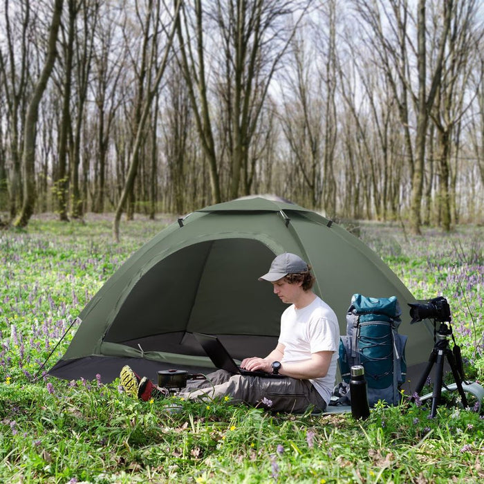 Outsunny Camping Tent 2 Person Dome w/ Storage Pocket - Dark Green