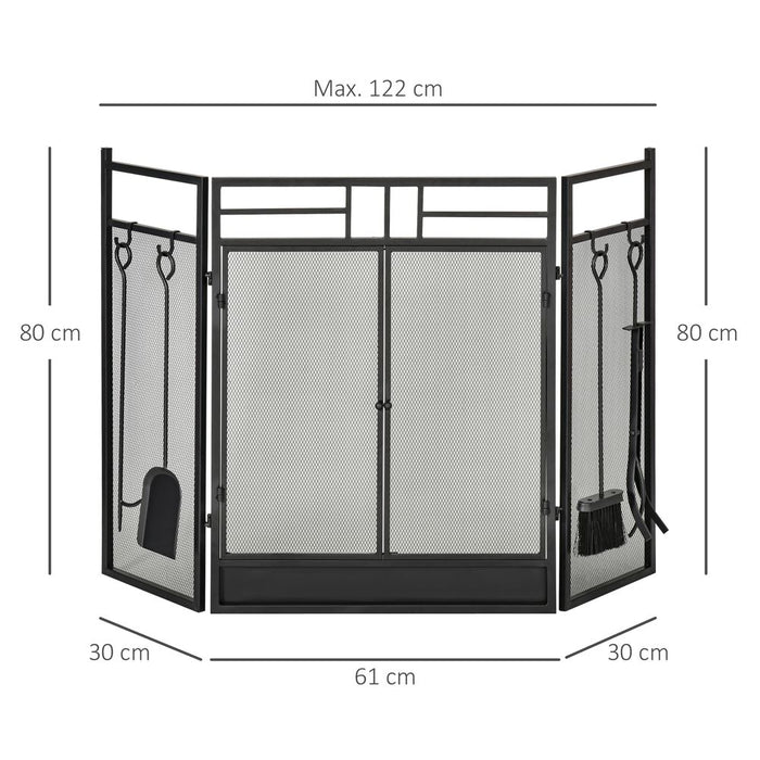 HOMCOM 3 Panel Double Door Fireplace Screen - High Quality Fire Accessory, Easy to Use & Store