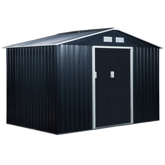 Securely Store Garden Equipment with 9x6FT Metal Roofed Storage - Dark Grey