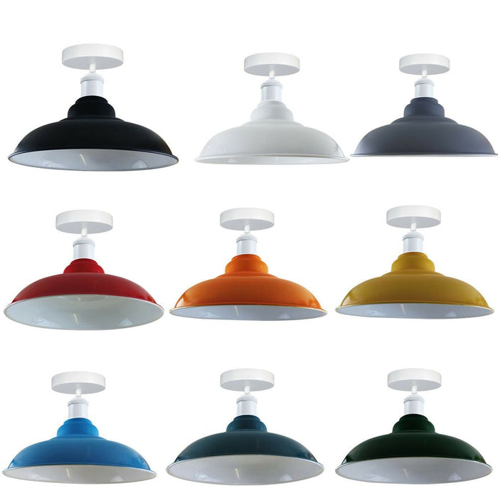 Industrial Style Ceiling Light - Metal Flush Mount Bowl Shade - Indoor Lighting - High Quality - Multiple Colors - E27 Bulb Compatible