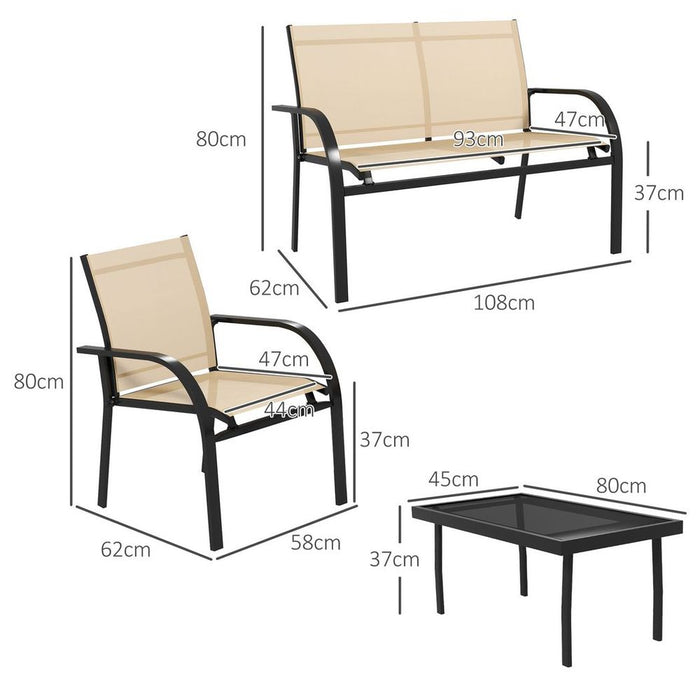 Outsunny 4pcs Patio Furniture Set Garden Sofa Glass Top Coffee Table Beige