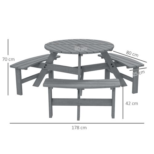 Outsunny 6 Person Fir Wood Table Bench Set Outdoor Garden Patio, Grey