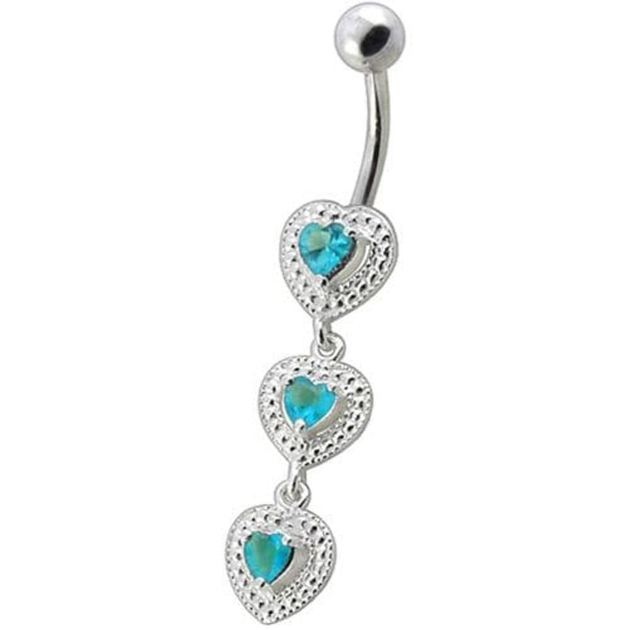 Fancy White Zirconia Jeweled Dangling SS Bar Belly Ring