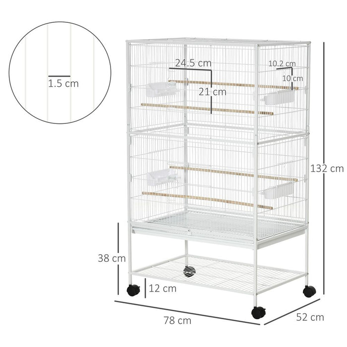 Premium Large Bird Cage with Stand - Finch Canaries Parrot - High Quality - White