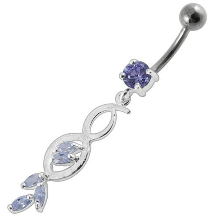 Multi Stone Jeweled Fancy Dangling SS Banana Bar Belly Ring