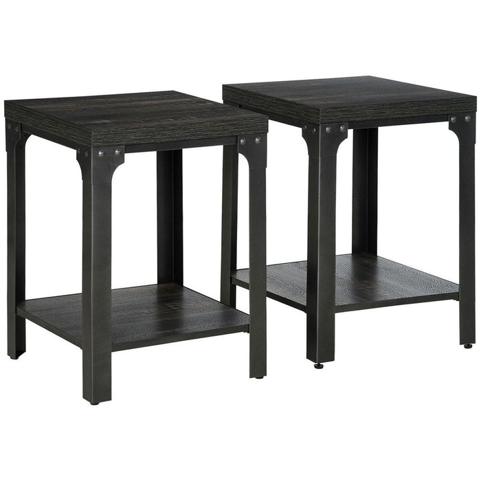 High-Quality Two-Piece Industrial Side Tables: 2-Tier, Storage, Versatile, Elegant