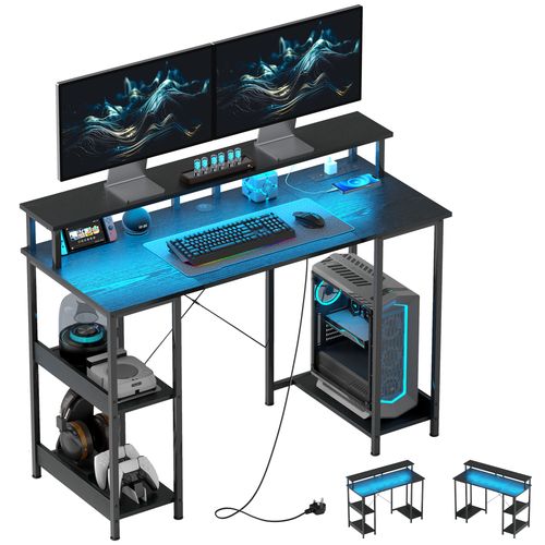HOMCOM Computer Desk Reversible Home Office Desk with Storage Black