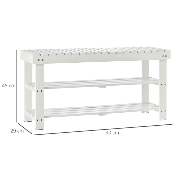 3-Tier Open Shoe Rack Hidden Storage Wood Frame Wide Shelves White