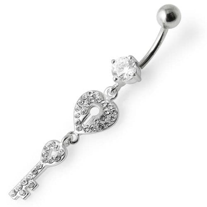 Fancy Jeweled Hear Key Dangling Navel Ring