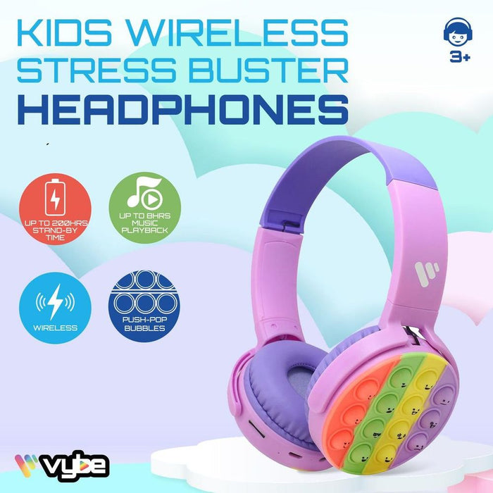 Vybe Stress Buster Push-Pop Fidget - Wireless Kids Headset - Purple