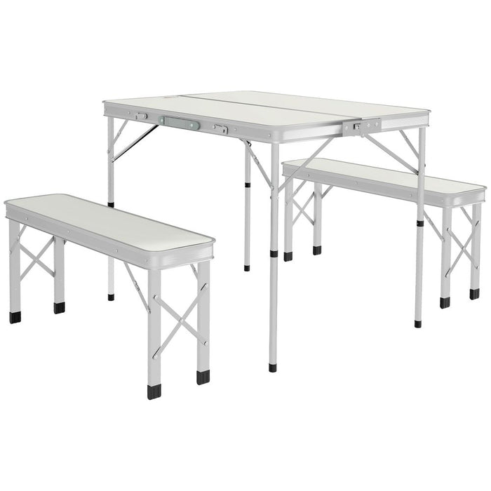 Camping Picnic Table: Folding, Aluminum, 2 Benches, Portable, Outdoor Dining Set