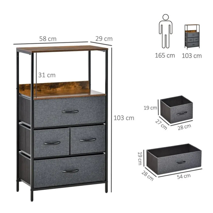 4 Drawer Storage Chest Unit - Black | Home Living Room Bedroom | Shelves | High-Quality