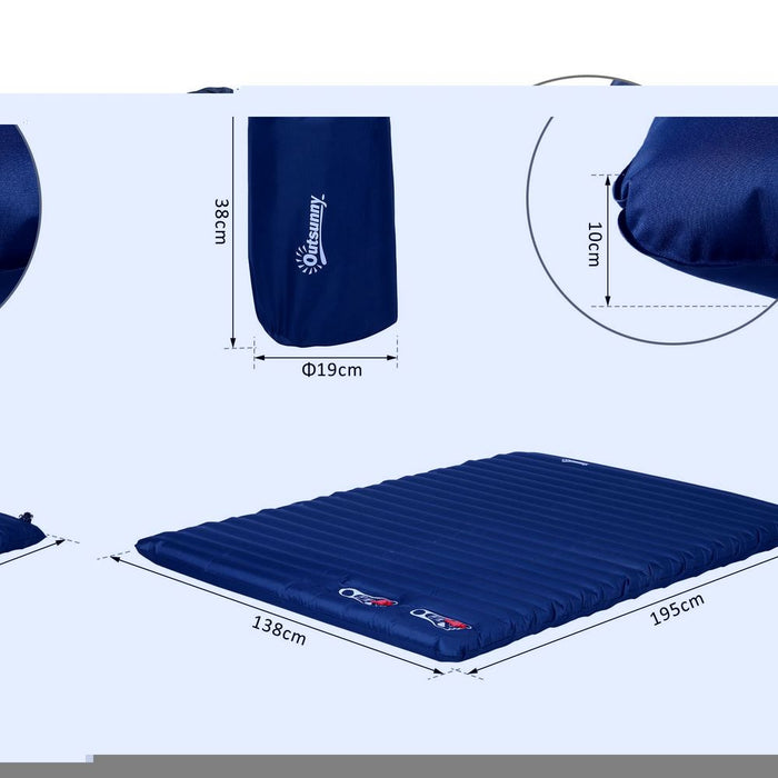 Inflatable Double Mattress - Outdoor Camping Bed for Travel - Blue - Outsunny