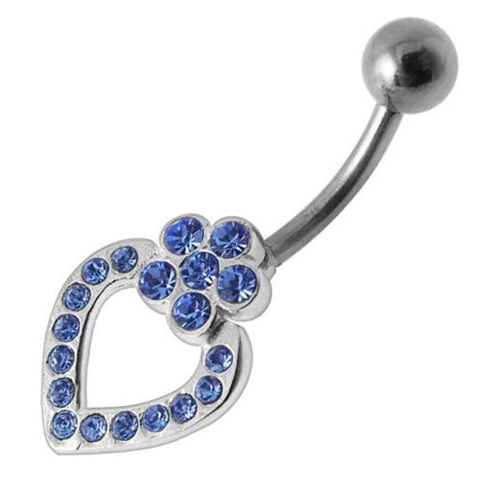 Heart Silver Dangling SS Banana Bar Navel Ring