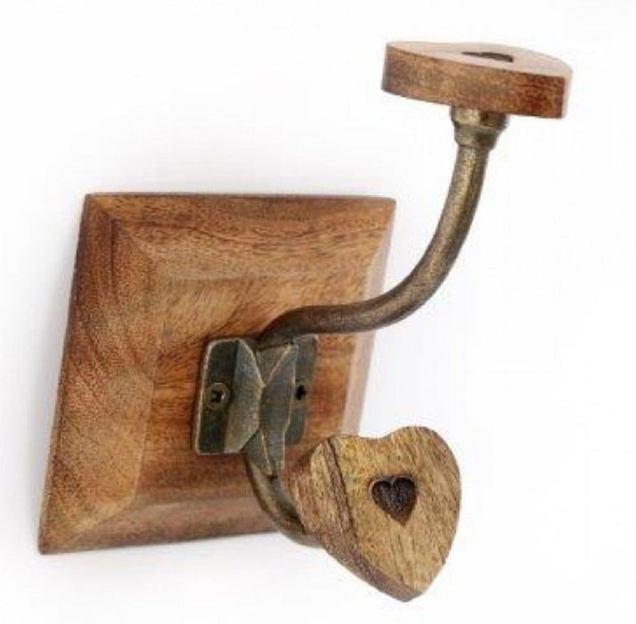 Mango Wood Heart Double Coat Hook