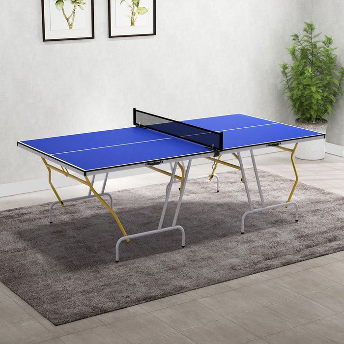 SPORTNOW 9FT Foldable Table Tennis Table - Blue. Includes Cover, Net, Paddles, Balls. Quality & Convenience for Home Gaming!