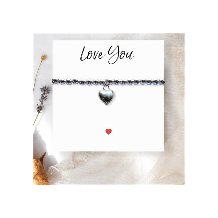 Love You Heart Stretch Beaded Bracelet & Message Card