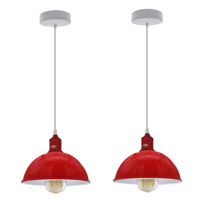 Dome Shaped Red Loft Pendant Lights 2Pack - Sturdy Metal Lamp Shade - 21cm Spray Painted Finish - Inner White - High Quality