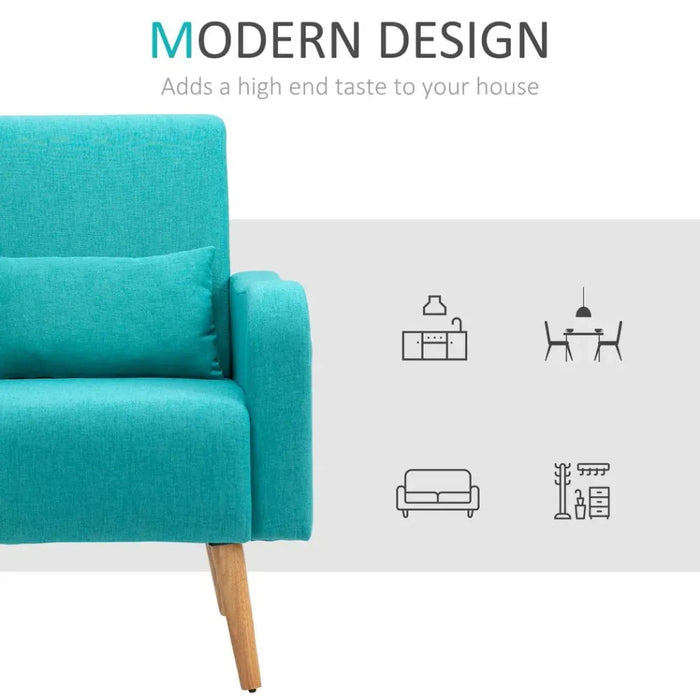 Nordic Armchair Linen-Touch Sofa Chair with Cushioned Pillow & Wood Legs Teal